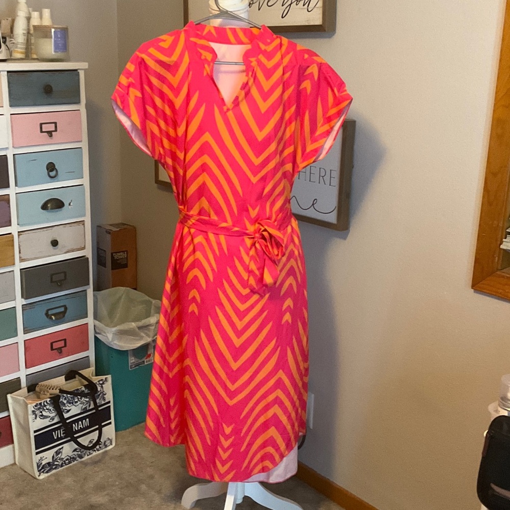 Vibrant Pink and Orange Chevron Dress